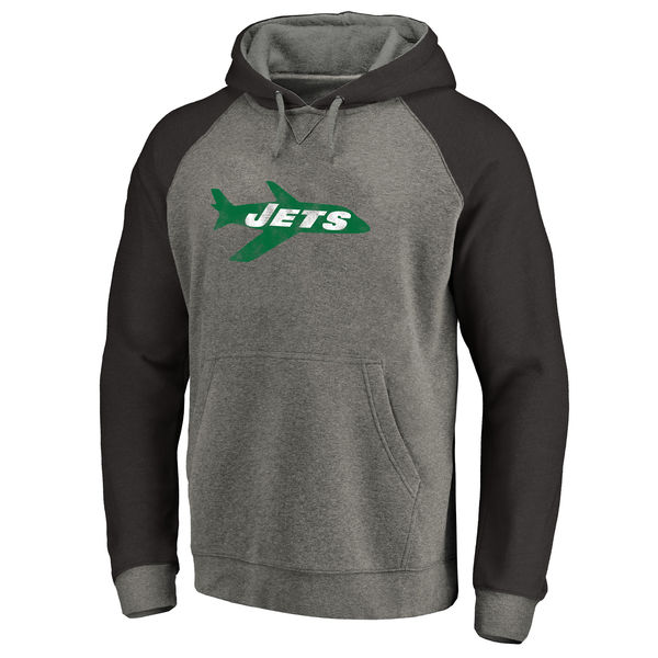 Men's New York Jets NFL Pro Line by Fanatics Branded Gray/Black Throwback Logo Big Tall Tri-Blend Raglan Pullover Hoodie