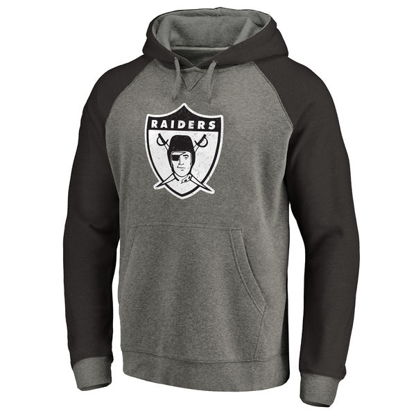 Men's Oakland Raiders NFL Pro Line by Fanatics Branded Gray/Black Throwback Logo Big Tall Tri-Blend Raglan Pullover Hoodie