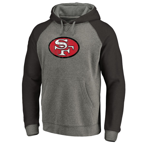 Men's San Francisco 49ers NFL Pro Line by Fanatics Branded Gray/Black Throwback Logo Big Tall Tri-Blend Raglan Pullover Hoodie