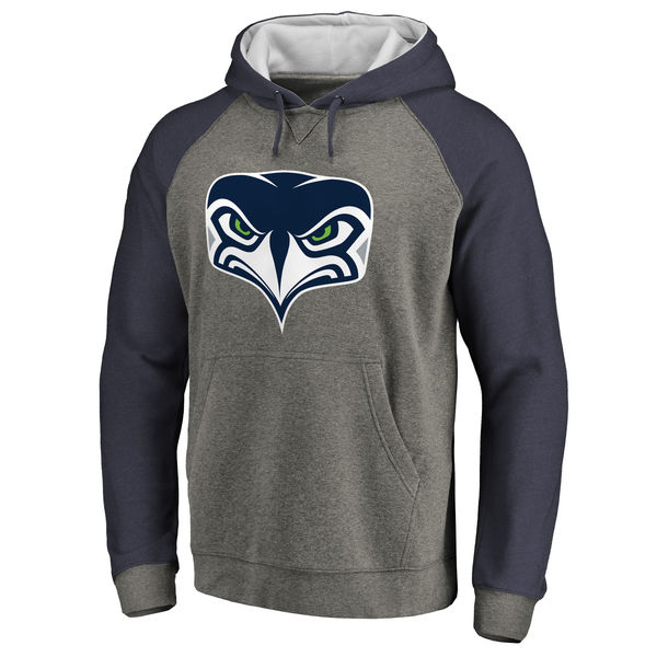 Men's Seattle Seahawks NFL Pro Line by Fanatics Branded Gray/Navy Throwback Logo Big Tall Tri Blend Raglan Pullover Hoodie