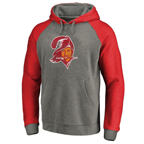 Men's Tampa Bay Buccaneers NFL Pro Line by Fanatics Branded Gray/Red Throwback Logo Big Tall Tri-Blend Raglan Pullover Hoodie - Click Image to Close
