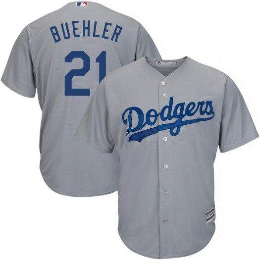 Dodgers 21 Walker Buehler Gray Cool Base Jersey - Click Image to Close