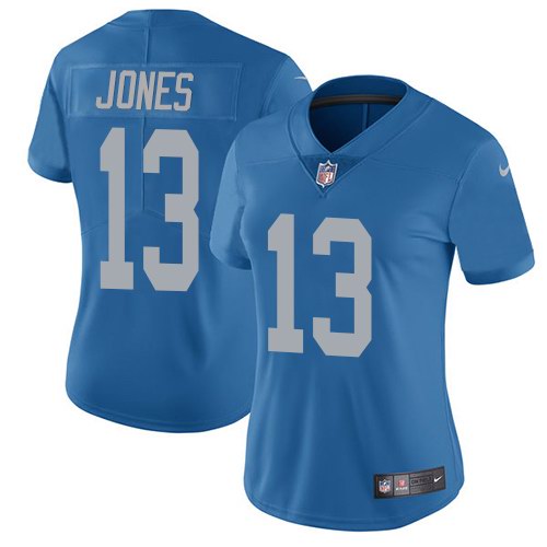 Nike Lions 13 TJ Jones Blue Throwback Women Vapor Untouchable Limited Jersey