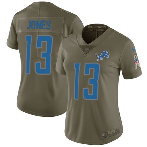 Nike Lions 13 TJ Jones Olive Women Salute To Service Limited Jersey
