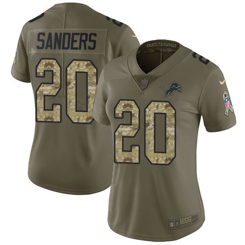 Nike Lions 20 Barry Sanders Olive Camo Women Salute To Service Limited Jersey