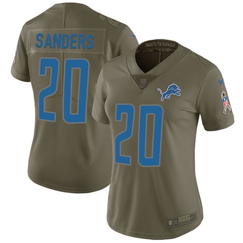 Nike Lions 20 Barry Sanders Olive Women Salute To Service Limited Jersey