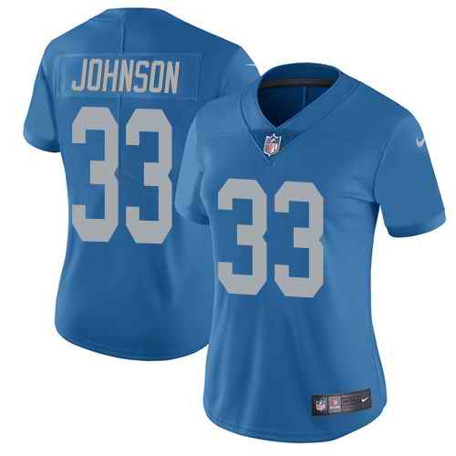 Nike Lions 33 Kerryon Johnson Blue Throwback Women Vapor Untouchable Limited Jersey