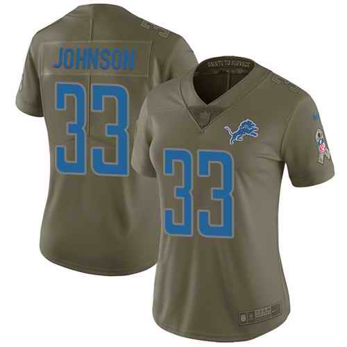 Nike Lions 33 Kerryon Johnson Olive Women Salute To Service Limited Jersey