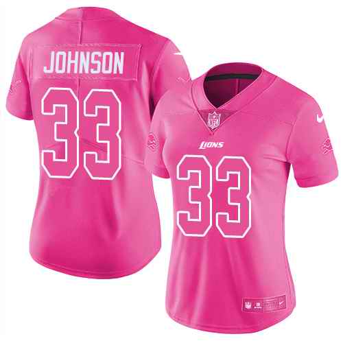 Nike Lions 33 Kerryon Johnson Pink Women Rush Fashion Limited Jersey