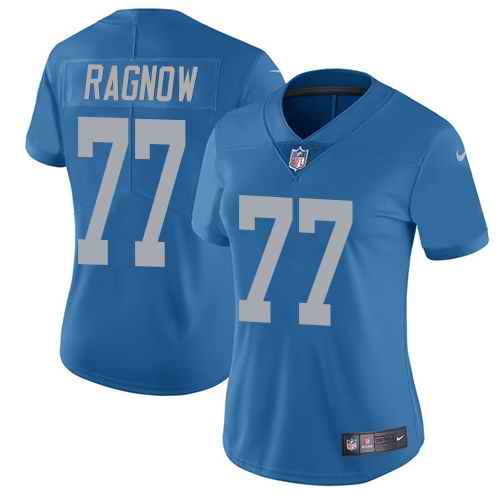 Nike Lions 77 Frank Ragnow Blue Throwback Women Vapor Untouchable Limited Jersey