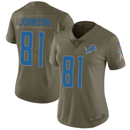 Nike Lions 81 Calvin Johnson Olive Women Salute To Service Limited Jersey