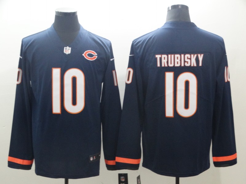 Nike Bears 10 Mitchell Trubisky Navy Therma Long Sleeve Jersey