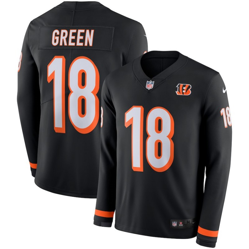 Nike Bengals 18 A.J. Green Black Therma Long Sleeve Jersey