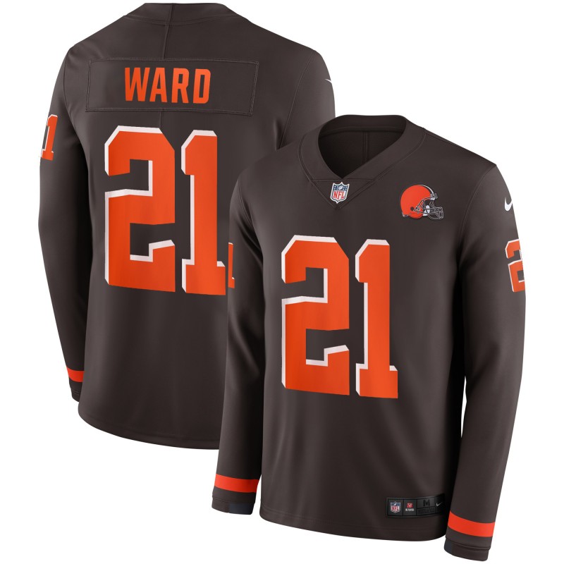 Nike Browns 21 Denzel Ward Brown Therma Long Sleeve Jersey