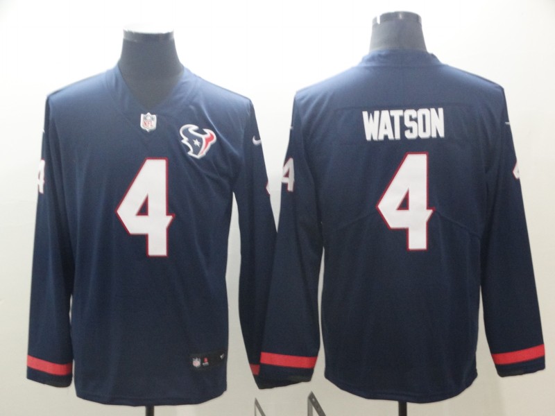 Nike Texans 4 Deshaun Watson Navy Therma Long Sleeve Jersey
