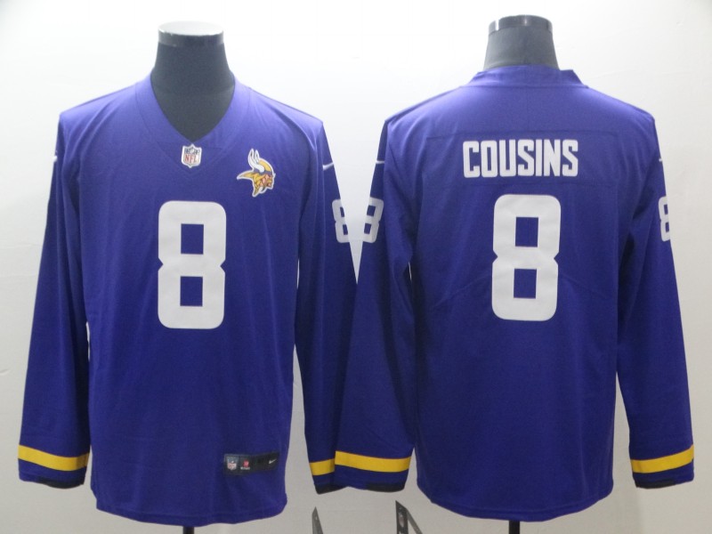 Nike Vikings 8 Kirk Cousins Purple Therma Long Sleeve Jersey