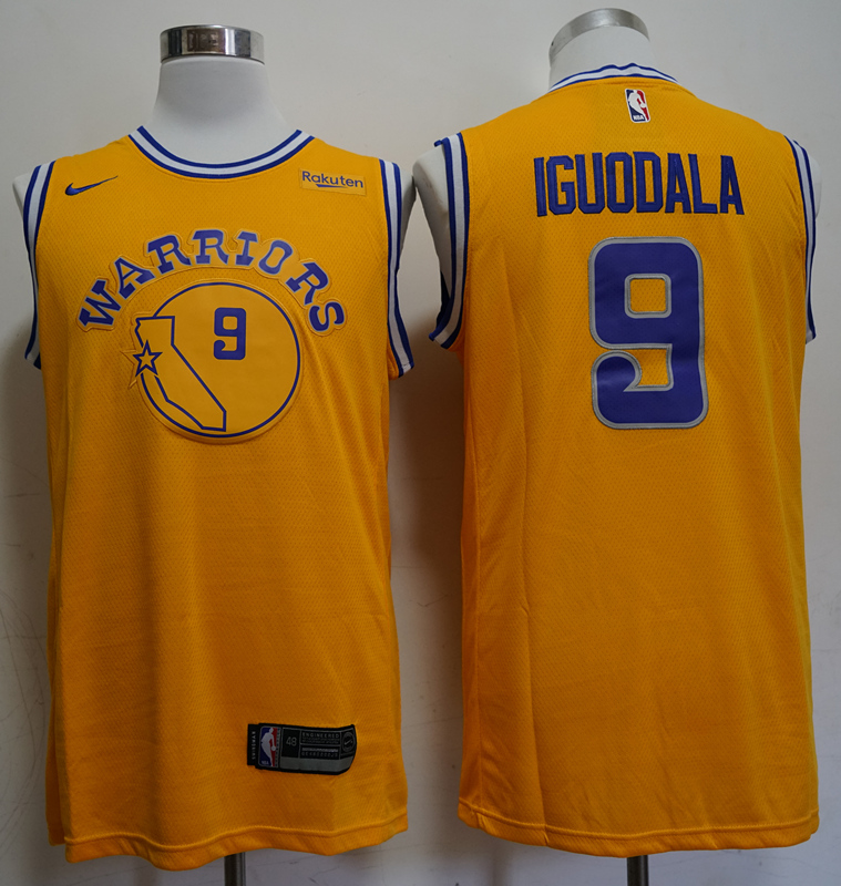 Warriors 9 Andre Iguodala Yellow Throwback Nike Swingman Jersey
