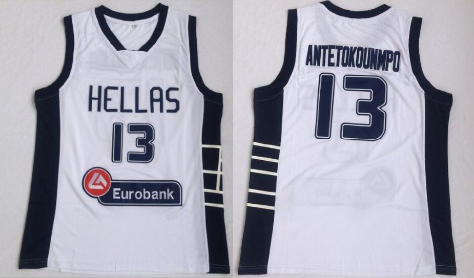 Team Greece Hellas 13 Giannis Antetokounmpo White National Basketball Jersey