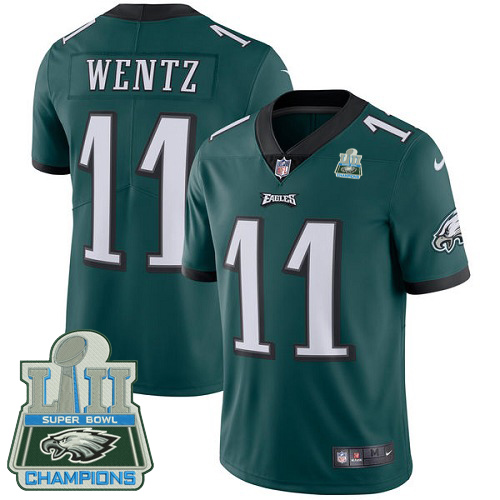 Nike Eagles 11 Carson Wentz Green 2018 Super Bowl Champions Youth Vapor Untouchable Player Limited Jersey