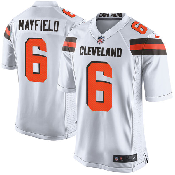 Nike Browns 6 Baker Mayfield White 2018 NFL Draft Pick Elite Jersey