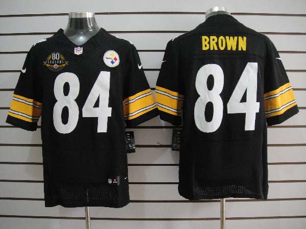 Nike Steelers 84 Antonio Brown w 80th Anniversary Patch Black Big Size Elite Jersey