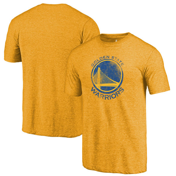 Golden State Warriors Fanatics Branded Gold Distressed Logo Tri-Blend T-Shirt