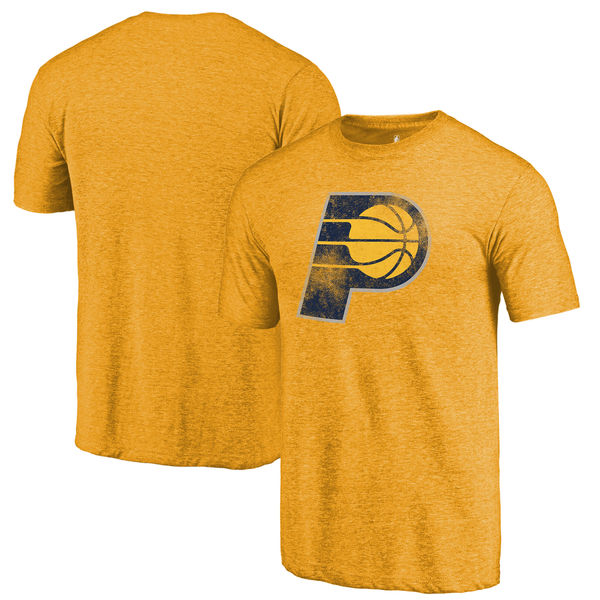 Indiana Pacers Fanatics Branded Gold Distressed Logo Tri-Blend T-Shirt - Click Image to Close