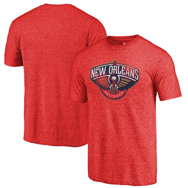 New Orleans Pelicans Fanatics Branded Red Distressed Logo Tri-Blend T-Shirt
