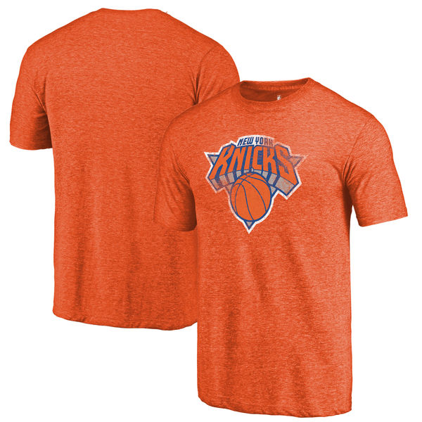 New York Knicks Fanatics Branded Orange Distressed Logo Tri-Blend T-Shirt