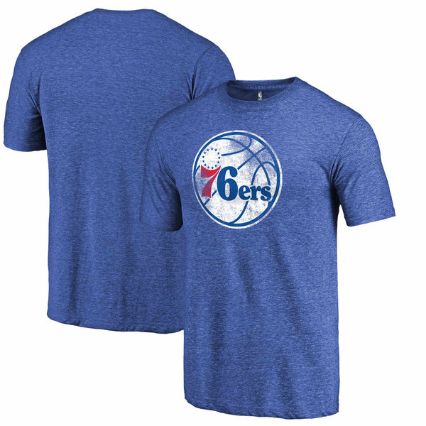 Philadelphia 76ers Fanatics Branded Heather Royal Distressed Team Logo Tri-Blend T-Shirt - Click Image to Close