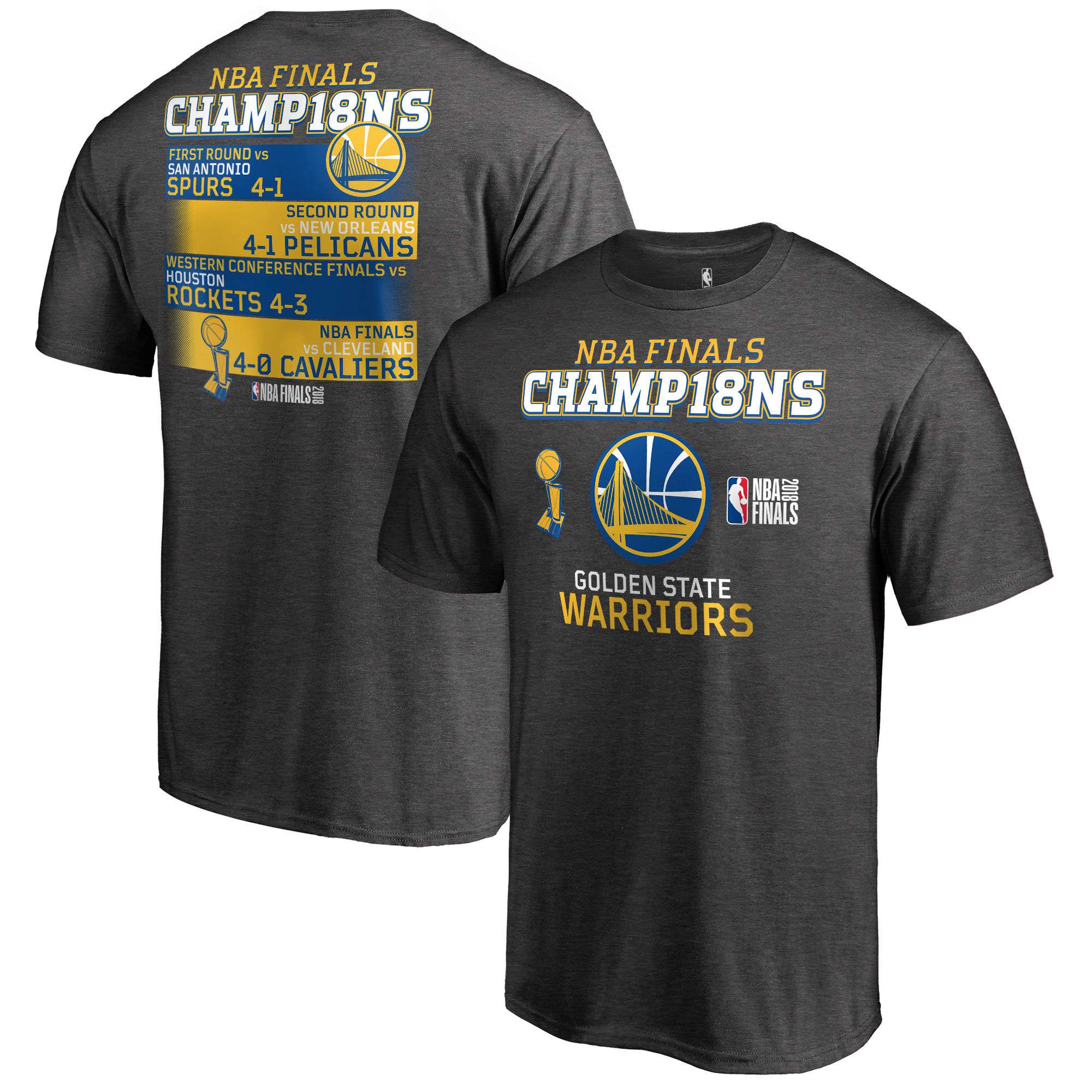 Golden State Warriors Fanatics Branded 2018 NBA Finals Champions All Time Baller Schedule T-Shirt Heather Charcoal