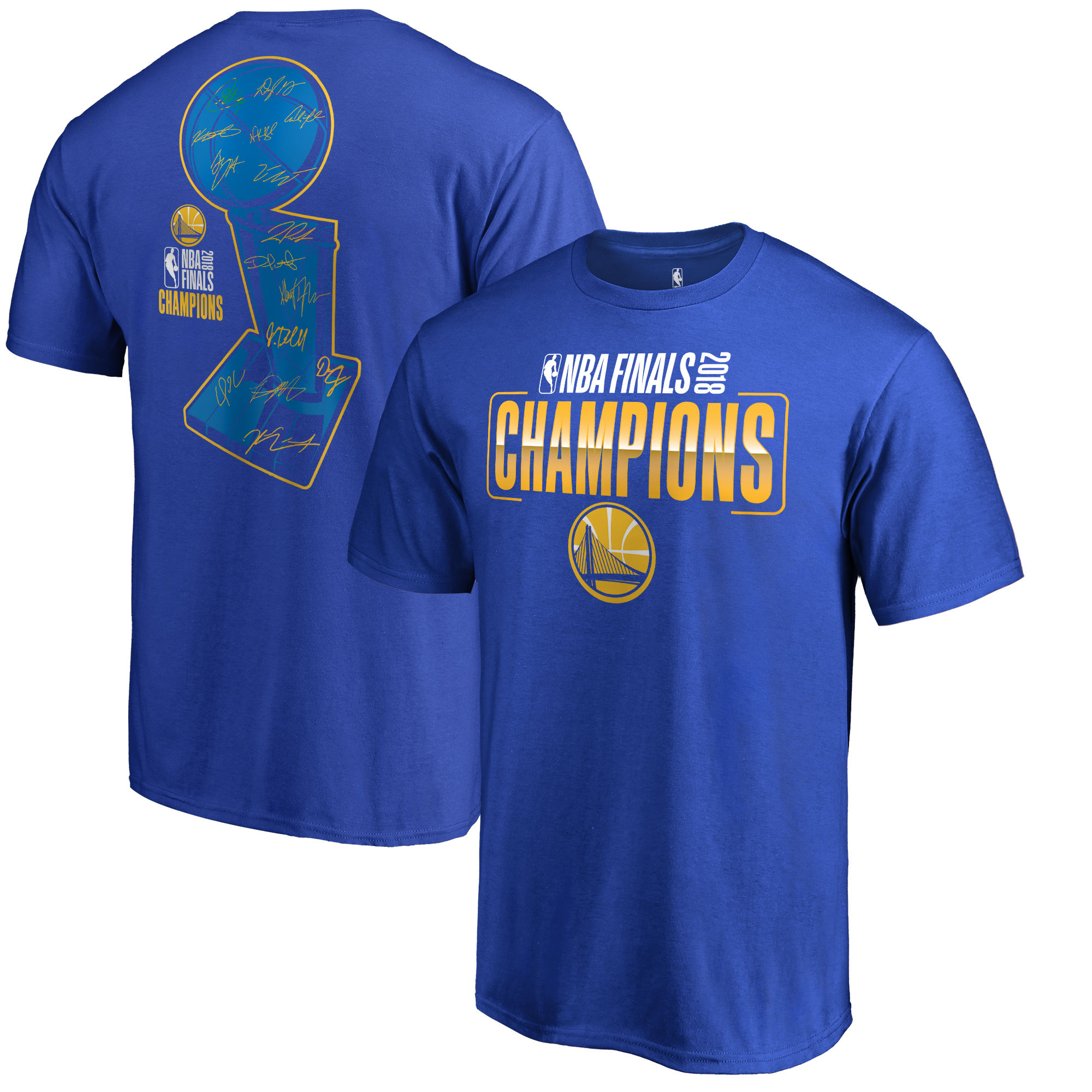 Golden State Warriors Fanatics Branded 2018 NBA Finals Champions Must Have Skillz Trophy Signature T-Shirt Royal - Click Image to Close