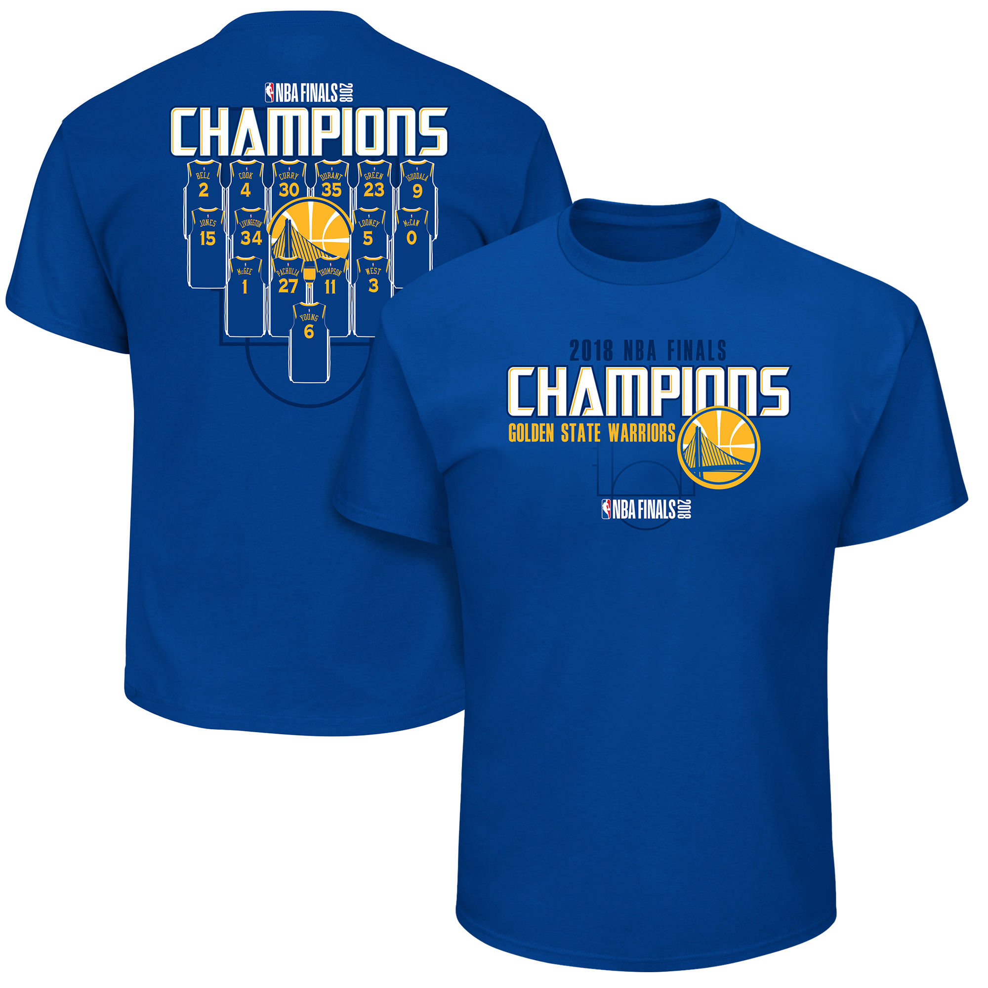 Golden State Warriors Majestic 2018 NBA Finals Champions Jersey Roster Big & Tall T-Shirt Royal - Click Image to Close
