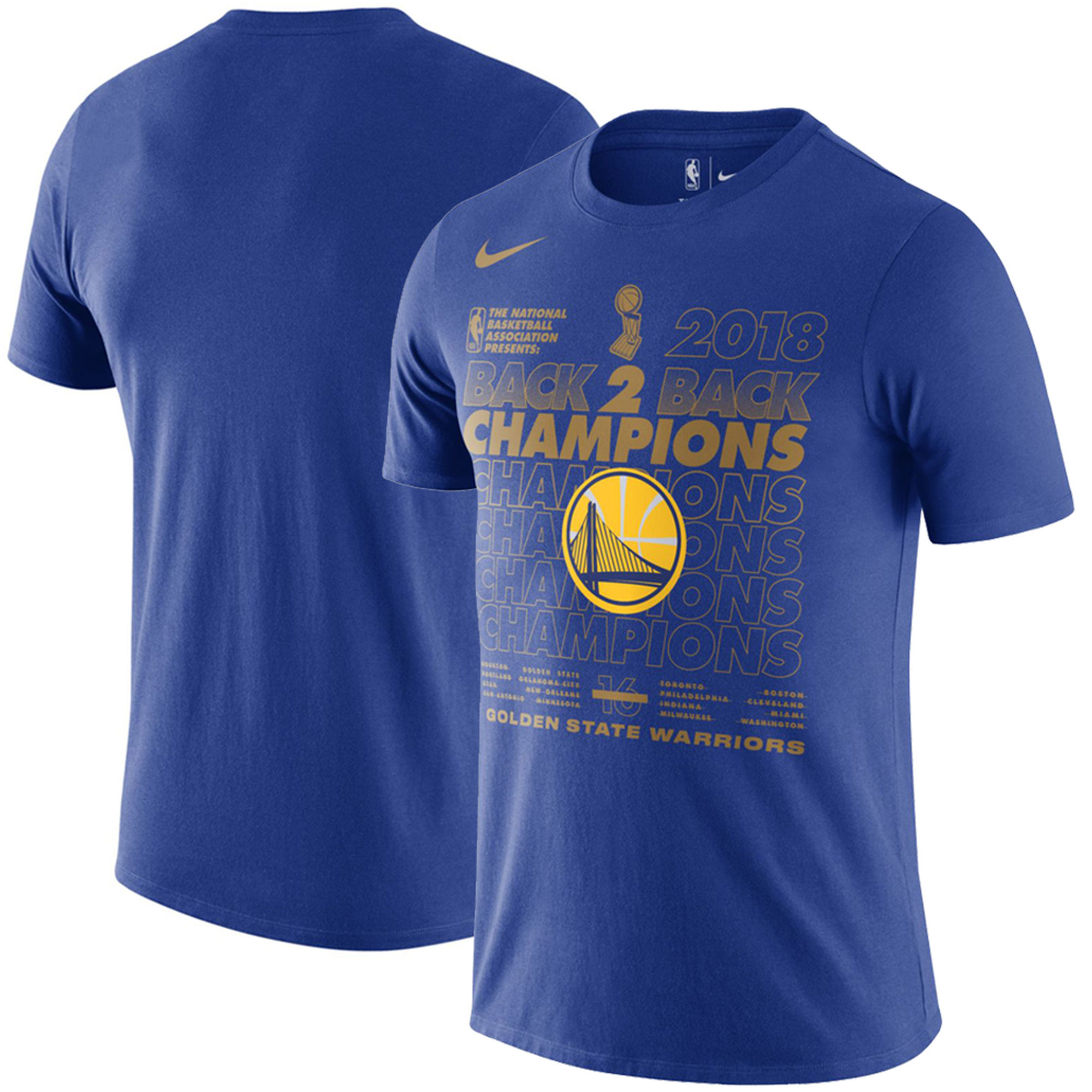 Golden State Warriors Nike 2018 NBA Finals Champions Locker Room T-Shirt Blue - Click Image to Close
