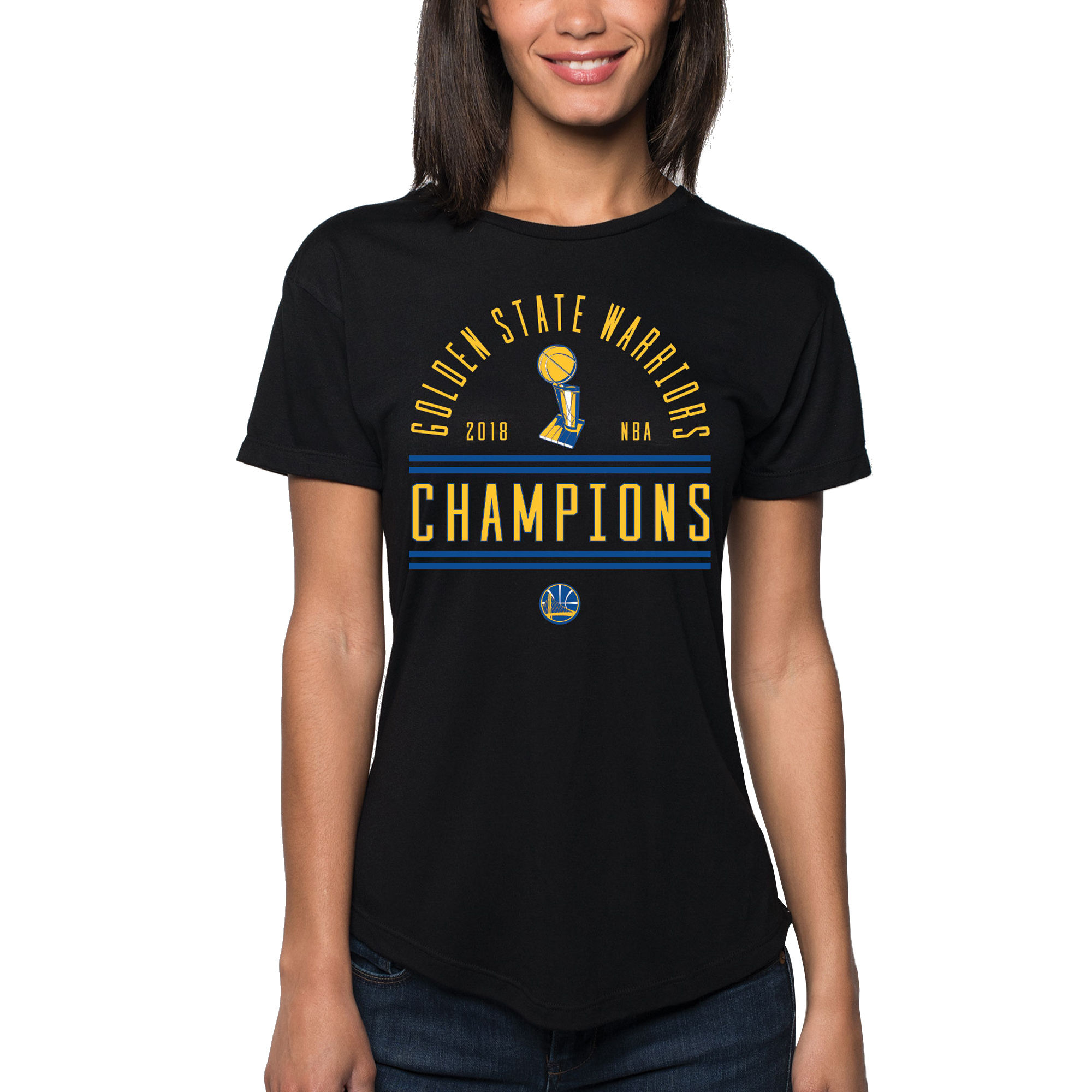 Golden State Warriors Sportiqe Women's 2018 NBA Finals Champions Arched Supersoft Tri-Blend T-Shirt Black