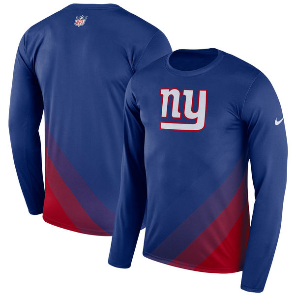 Men's New York Giants Nike Royal Sideline Legend Prism Performance Long Sleeve T-Shirt - Click Image to Close