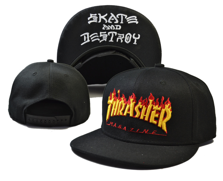 Thrasher Flames Skate And Destroy Black Adjustable Hat LH