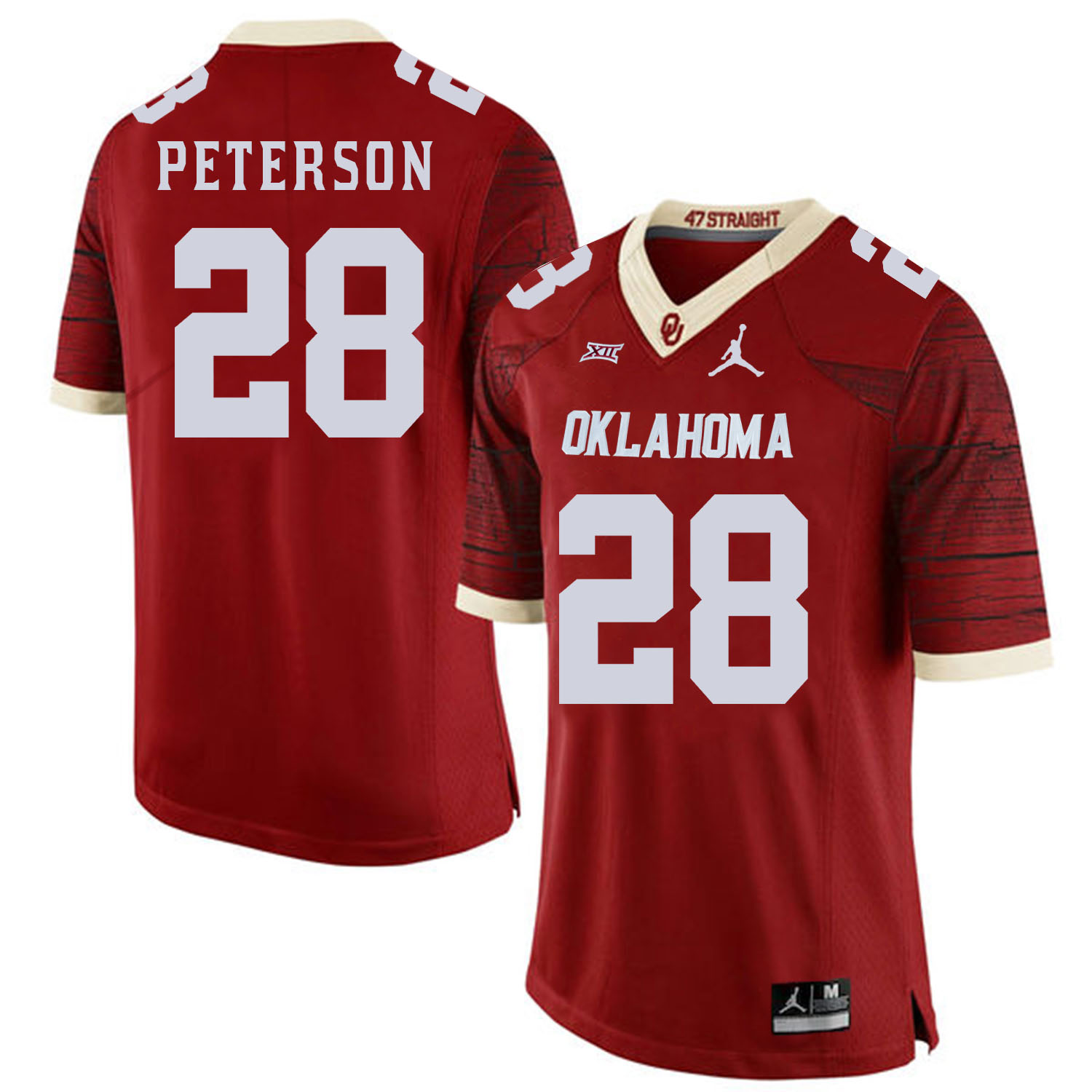 Oklahoma Sooners 28 Adrian Peterson Red 47 Game Winning Streak College Football Jersey