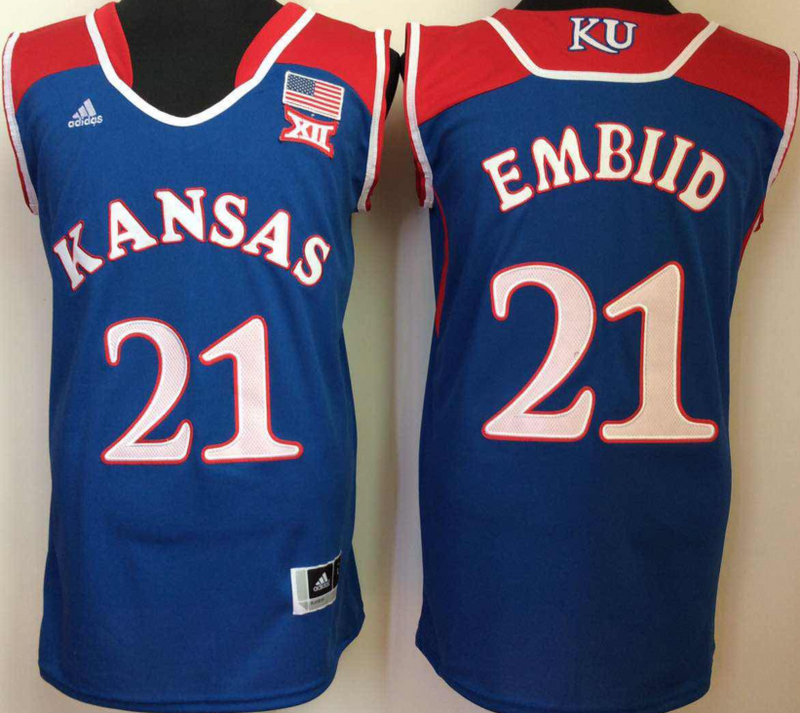 Kansas Jayhawks 21 Joel Embiid Blue College Basketball Jersey
