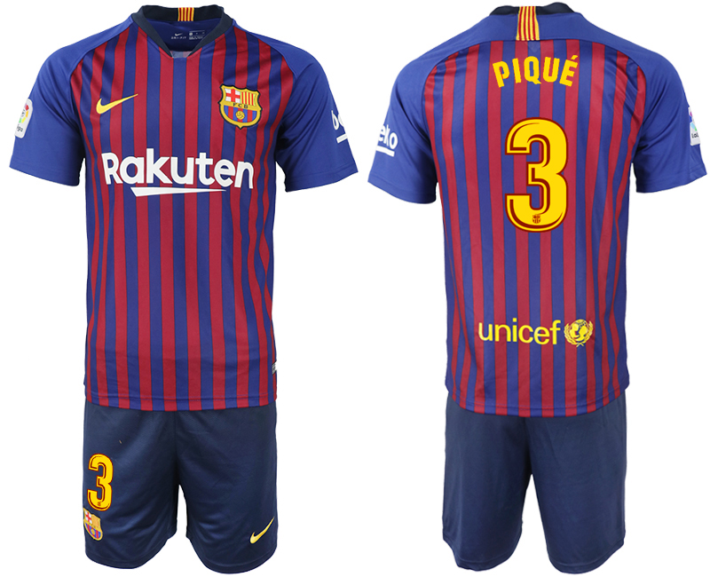 2018-19 Barcelona 3 PIQUE Home Soccer Jersey - Click Image to Close
