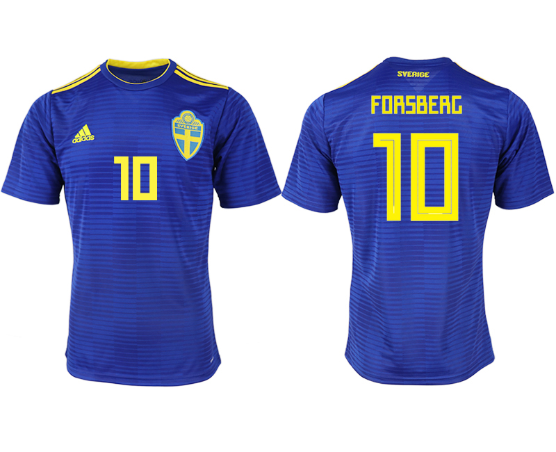 Sweden 10 FORSBERG Away 2018 FIFA World Cup Thailand Soccer Jersey