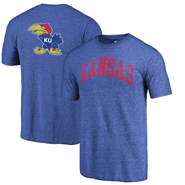Kansas Jayhawks Fanatics Branded Heathered Royal Vault Two Hit Arch T-Shirt - Click Image to Close