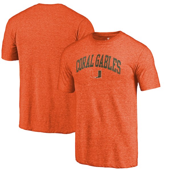 Miami Hurricanes Fanatics Branded Heathered Orange Hometown Arched City Tri-Blend T-Shirt - Click Image to Close