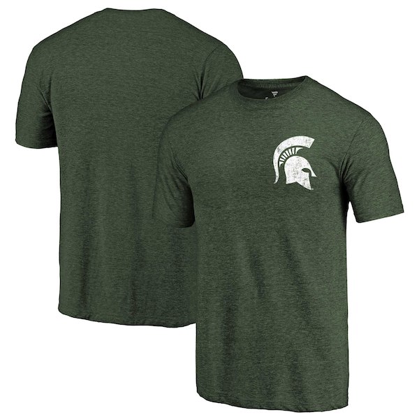 Michigan State Spartans Fanatics Branded Green Primary Logo Left Chest Distressed Tri-Blend T-Shirt