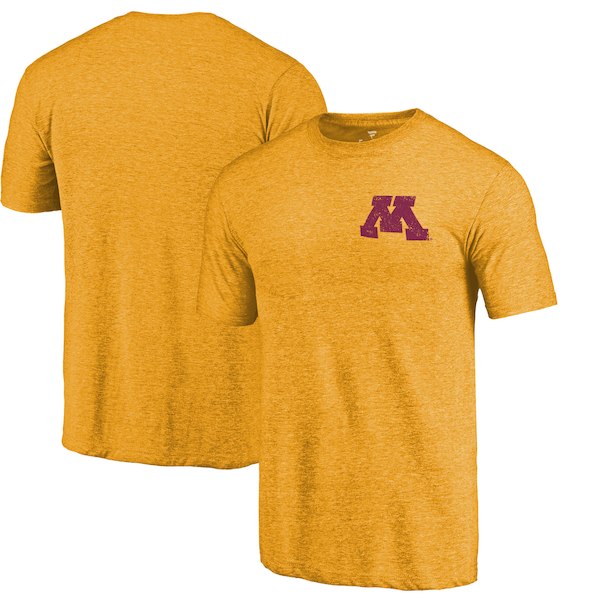Minnesota Golden Gophers Fanatics Branded Gold Primary Logo Left Chest Distressed Tri-Blend T-Shirt - Click Image to Close