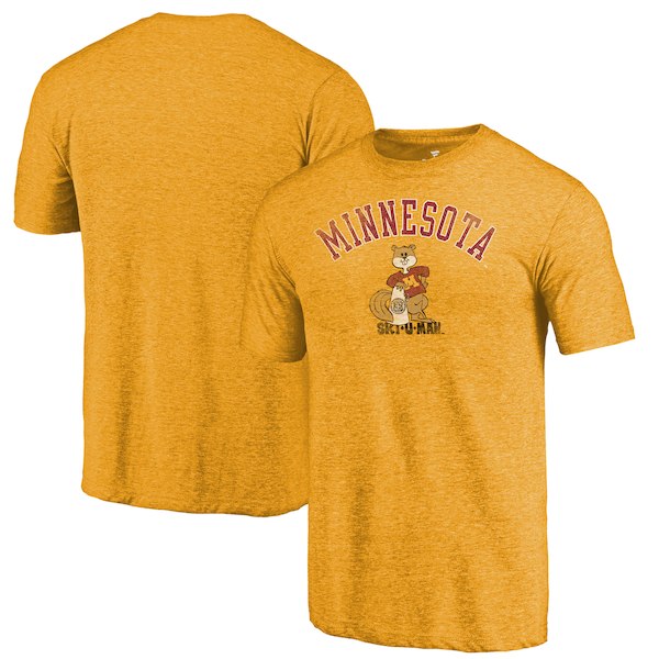 Minnesota Golden Gophers Fanatics Branded Gold Vault Arch Over Logo Tri-Blend T-Shirt - Click Image to Close