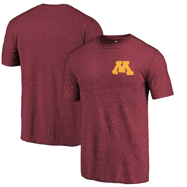 Minnesota Golden Gophers Fanatics Branded Maroon Primary Logo Left Chest Distressed Tri-Blend T-Shirt - Click Image to Close