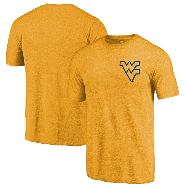 West Virginia Mountaineers Fanatics Branded Gold Primary Logo Left Chest Distressed Tri-Blend T-Shirt
