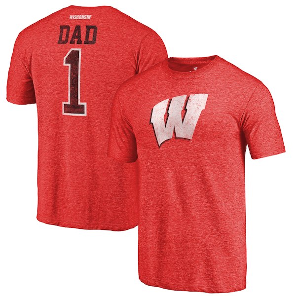 Wisconsin Badgers Fanatics Branded Red Greatest Dad Tri-Blend T-Shirt