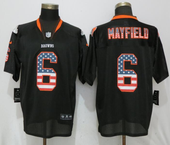 Nike Browns 6 Baker Mayfield Black USA Flag Fashion Elite Jersey - Click Image to Close